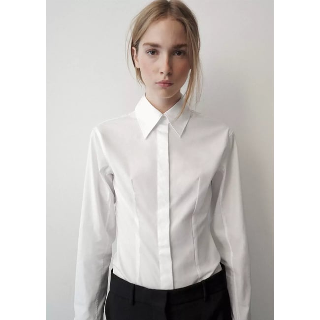 Chemise coton cintrée blanc <span itemprop=