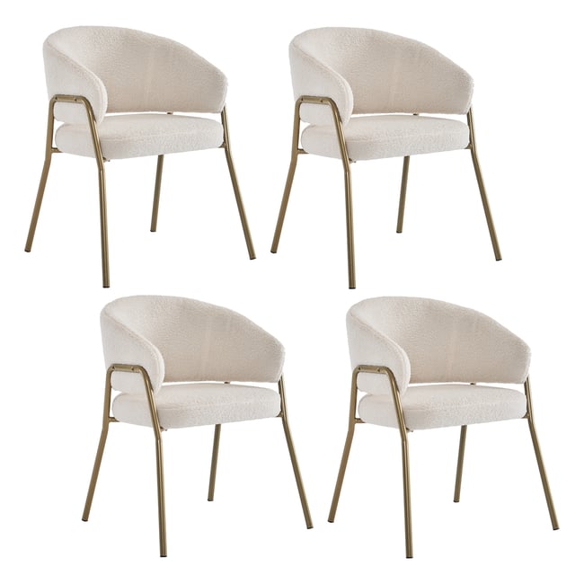 Lot de 4 fauteuils de salle à manger modernes en tissu bouclette, JERRIES Couleur blanc <span itemprop=