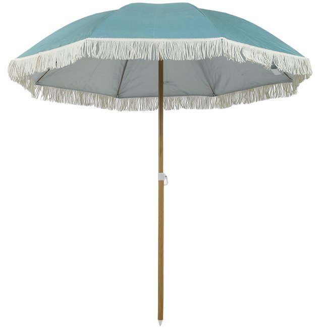 Parasol de plage design à franges dia. 1,7 m hauteur réglable avec sac bleu bleu <span itemprop=