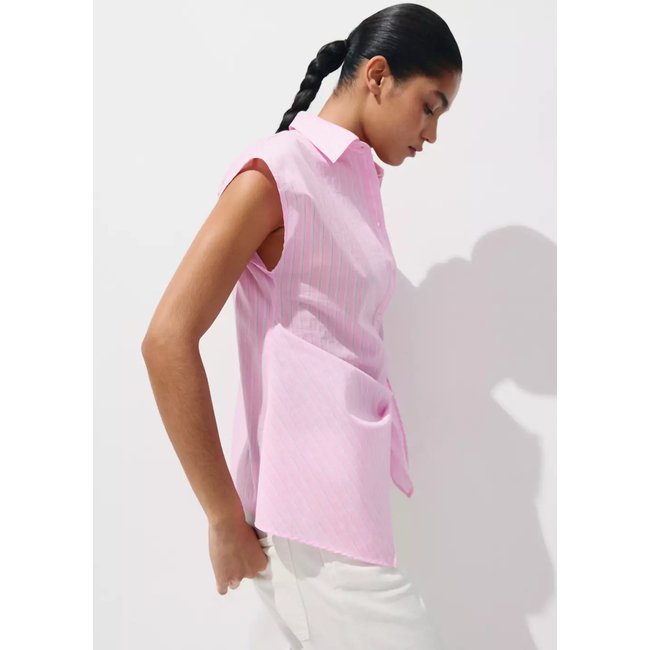 Chemise en coton à rayures avec lien à nouer rose <span itemprop=
