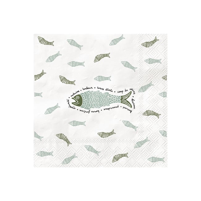 Lot de 20 serviettes en papier motif poisson bleu <span itemprop=