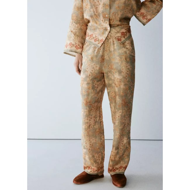 Pantalon imprimé floral vert <span itemprop=