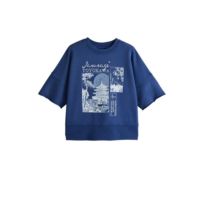 Sweat à motif délavé et manches courtes bleu indigo <span itemprop=