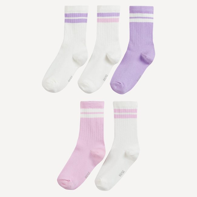 Комплект из пяти пар носков однотонных в полоску blanc + parme LA REDOUTE COLLECTIONS