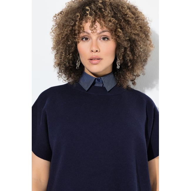Faux col chemisier, aspect jean bleu jean <span itemprop=