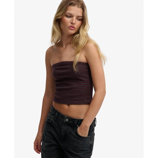 Top Bandeau Athletic Essentials Coupe Ajustée rayé rouge porto <span itemprop=