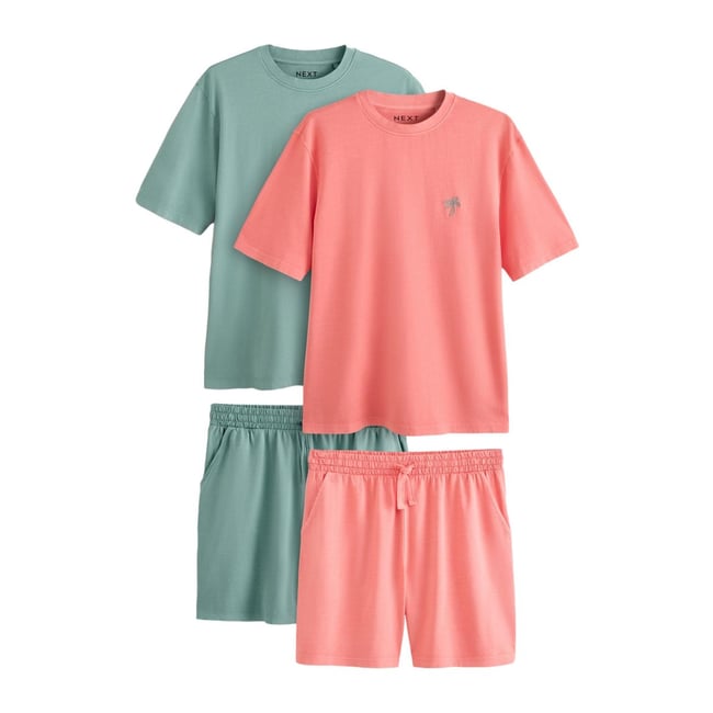 Pyjama en jersey délavé, lot de 2 vert/rose <span itemprop=