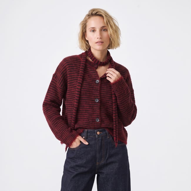 Cardigan femme écharpe intégré à rayures ANAURA - ARTLOVE