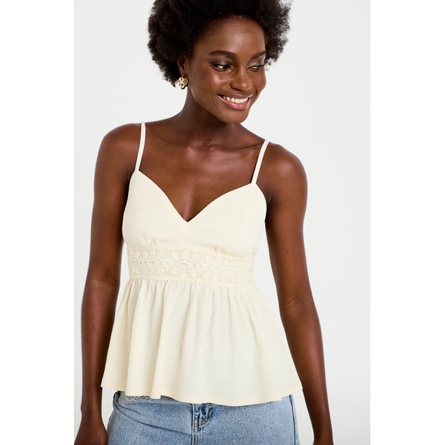 Débardeur détail crochet ecru <span itemprop=