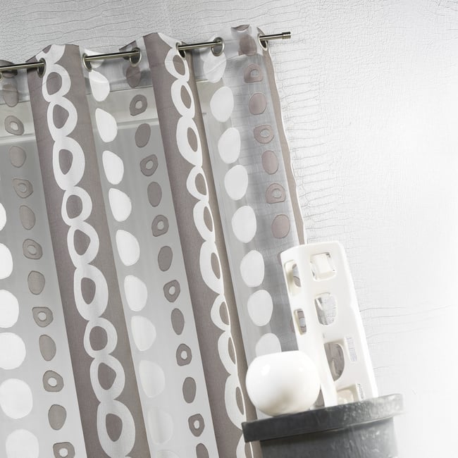 Voilage Organza Jacquard à Bandes et cercles blanc <span itemprop=
