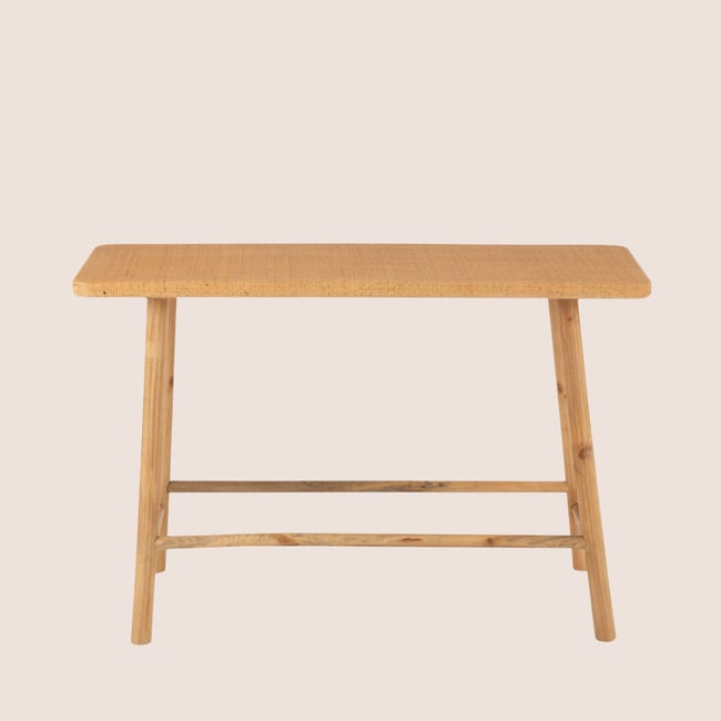 Console rectangulaire en pin et rotin naturel - LAOS Couleur bois clair <span itemprop=