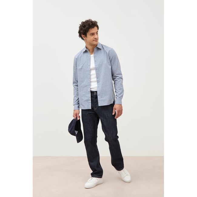 Chemise col américain manches longues bleu gris <span itemprop=