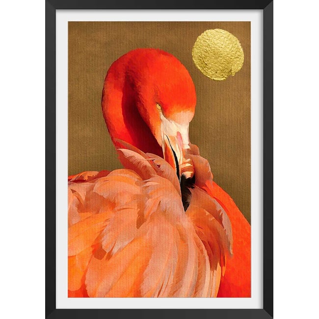 Affiche animaux flamingo et soleil d'or - HEXOA