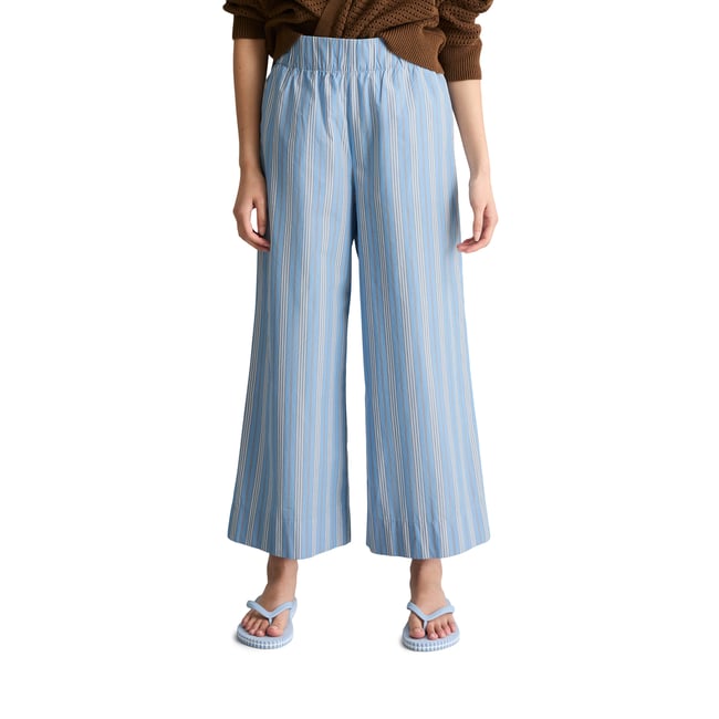 Culotte rayée cheville longue en popeline Papertouch bleu <span itemprop=