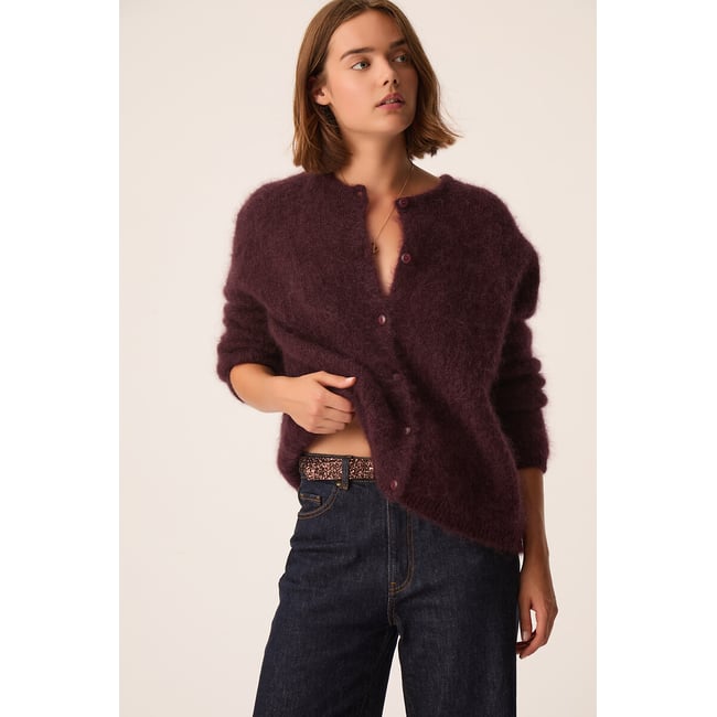 Strickweste mit Rundhalsausschnitt aus Mohair-Mischgewebe, BEA pflaume <span itemprop=