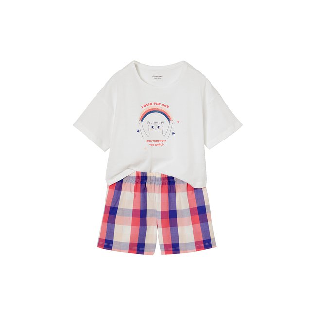 Pyjashort chat en popeline blanc <span itemprop=