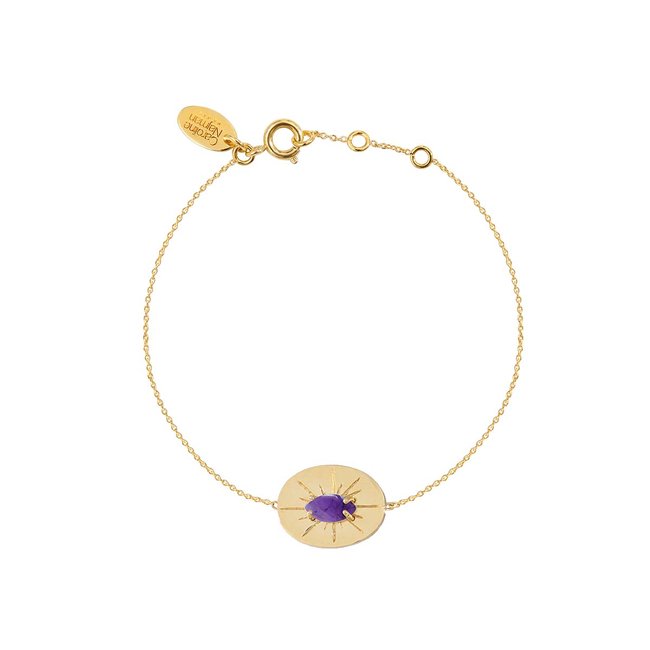 Bracelet amethyste doré -  iris violet <span itemprop=