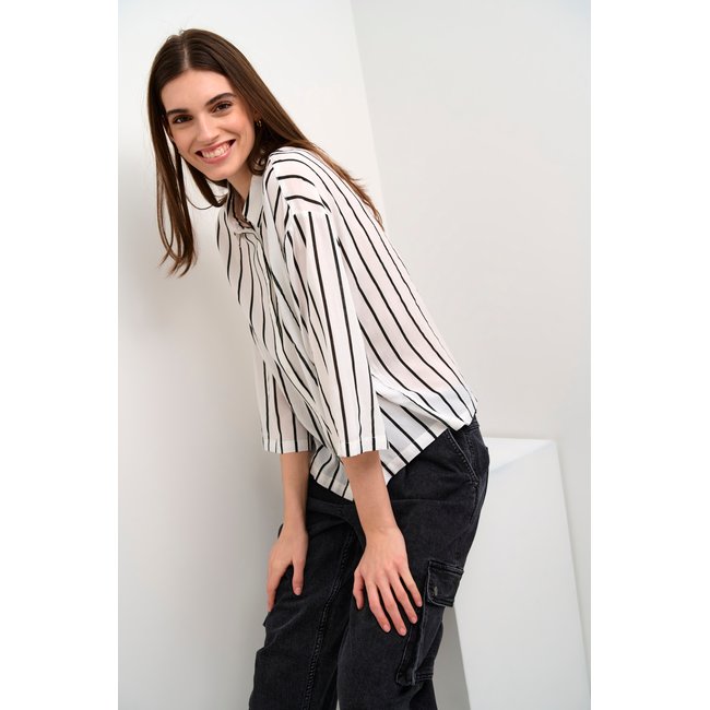 Chemise à manches courtes KAbeathe blanc/noir rayures <span itemprop=