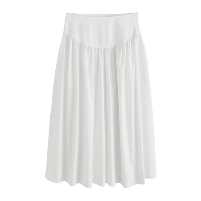 Jupe midi popeline de coton taille tombante blanc <span itemprop=
