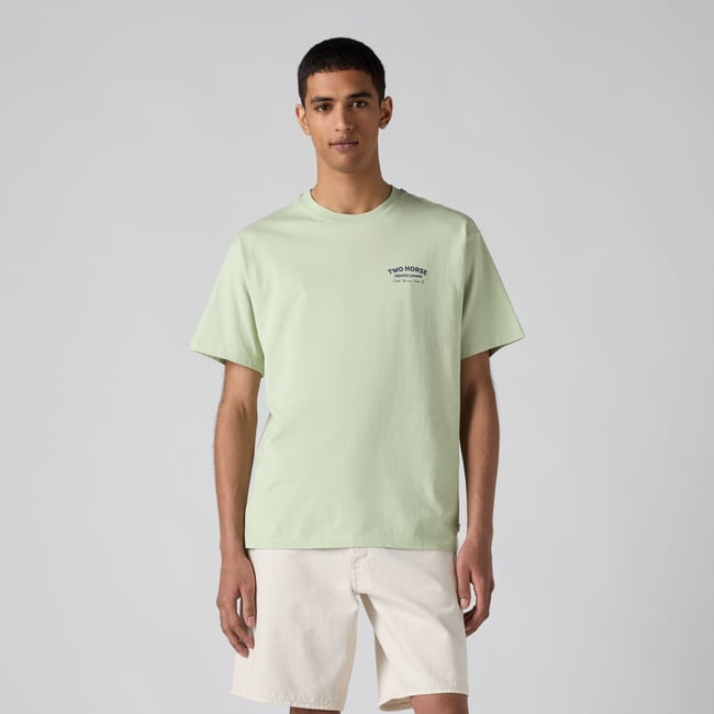 T-shirt graphique coupe vintage vert - two horse aquatic lounge cameo green body <span itemprop=