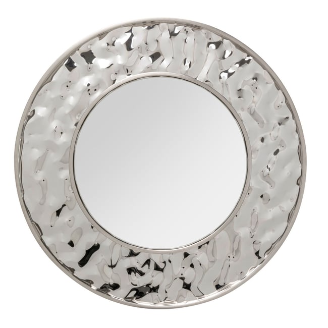 Miroir rond en acier texturé 69cm, CARINO Couleur argent <span itemprop=
