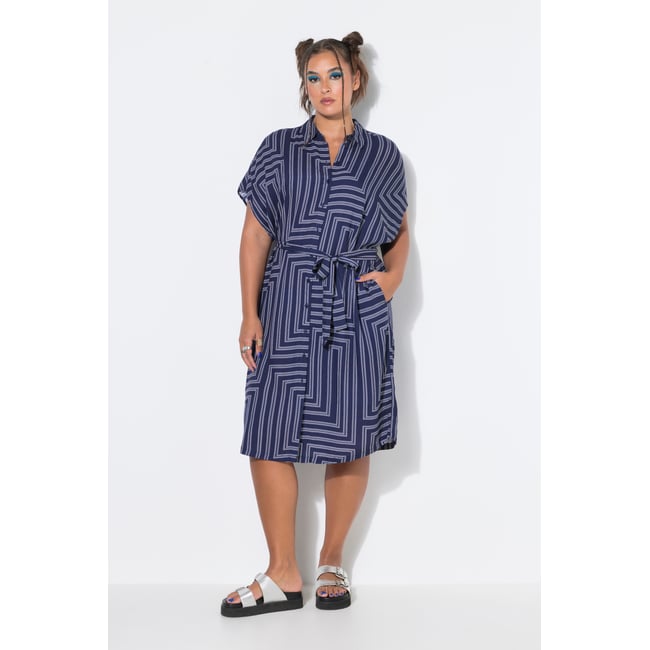 Robe-chemisier, longueur midi marine <span itemprop=