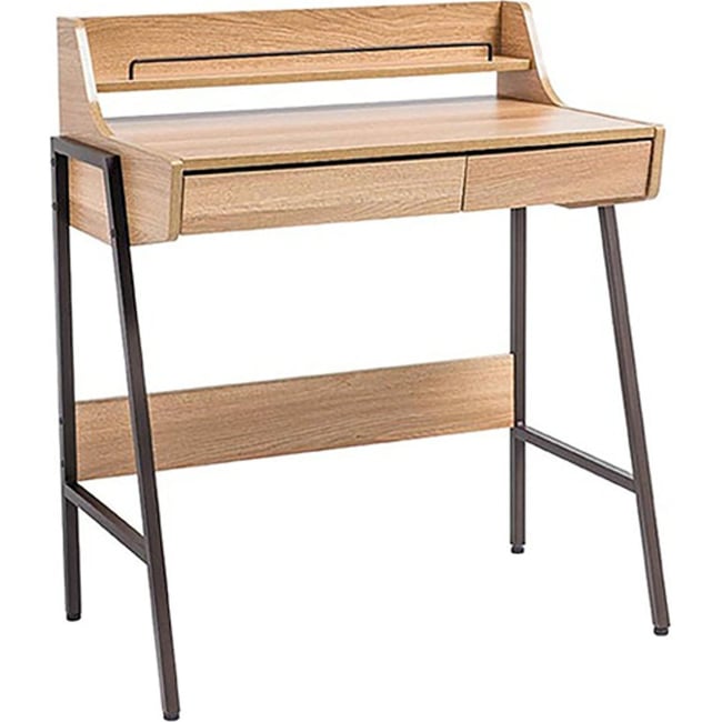 Bureau compact façon chêne avec tiroirs Couleur chêne et brun foncé <span itemprop=