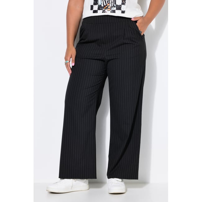 Pantalon à fines rayures, coupe large noir <span itemprop=