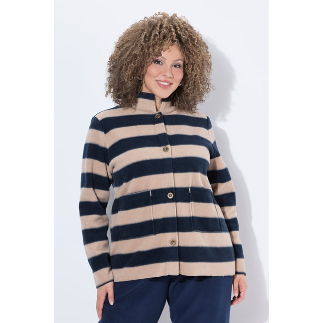 Veste en polaire à rayures, col montant marron clair <span itemprop=