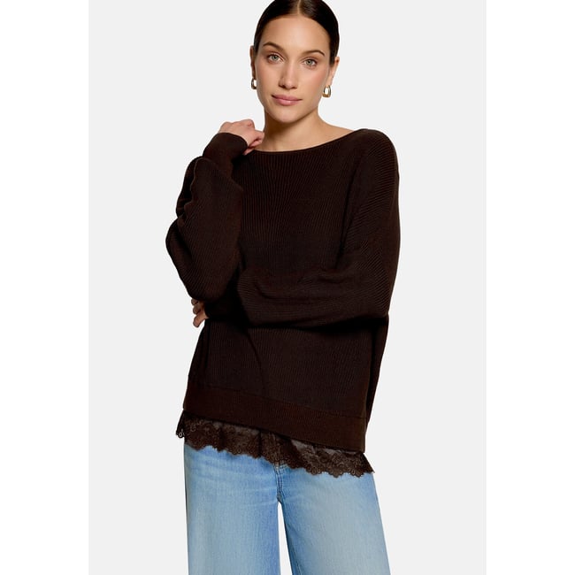 Pull-over en maille à bordure en dentelle chocolate plum <span itemprop=