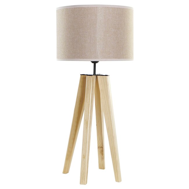 Lampe à poser trépied bois et abat-jour beige 30x30x69cm Couleur bois <span itemprop=