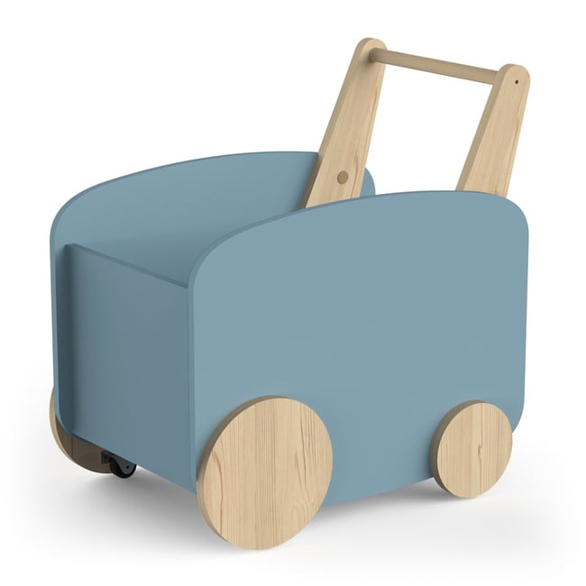 Chariot de rangement à roulettes L49,8 cm - FIRMIANA Couleur bleu orage / bois <span itemprop=