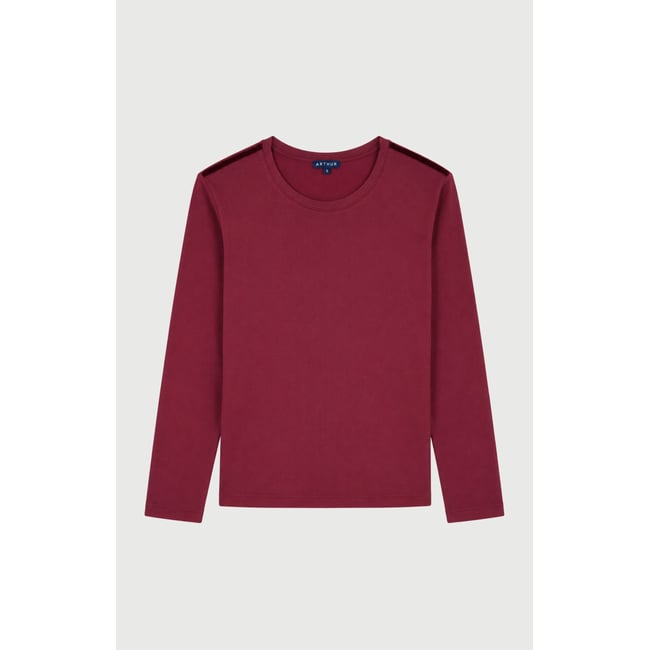Tee-shirt manches longues en jersey de coton et modal couleur unie Burgundy bordeaux <span itemprop=