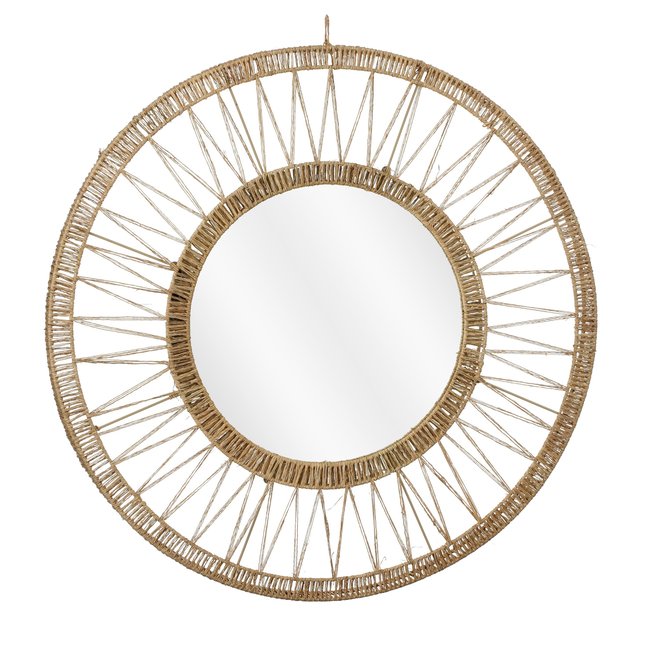 Miroir en jute tressée LUDY Couleur marron clair <span itemprop=