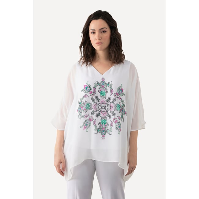 Tunique oversized à col V et manches courtes vert bleu <span itemprop=