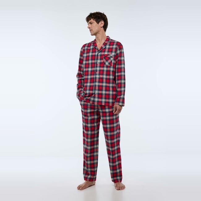 Pyjama manches longues et pantalon en flanelle. rouge <span itemprop=