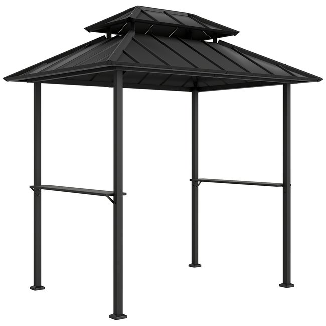 Abri barbecue pavillon de barbecue double-toit métal noir noir <span itemprop=