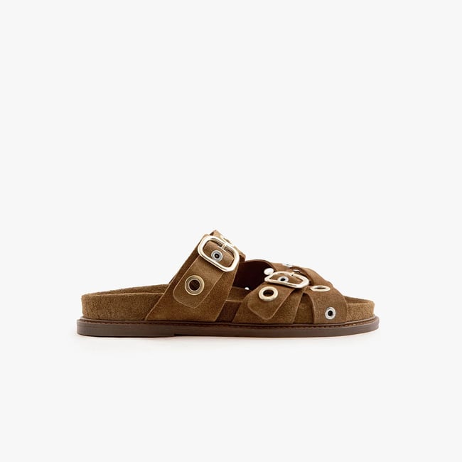 Sandale cuir velours KARINE marron camel <span itemprop=