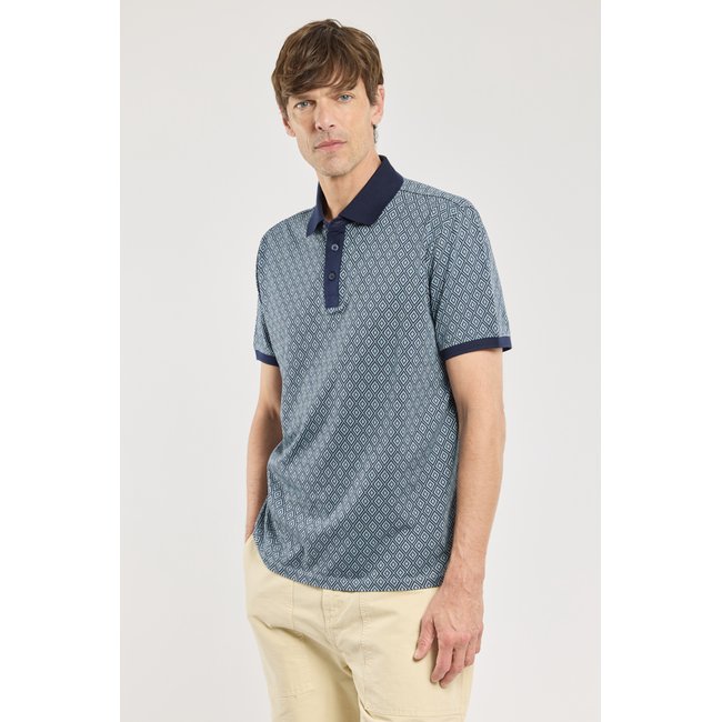 Polo imprimé en coton marine deep/jean clair <span itemprop=