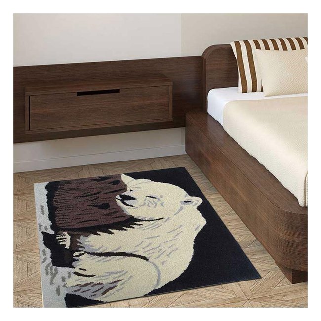 Tapis enfant fait main en laine OURS Couleur beige <span itemprop=