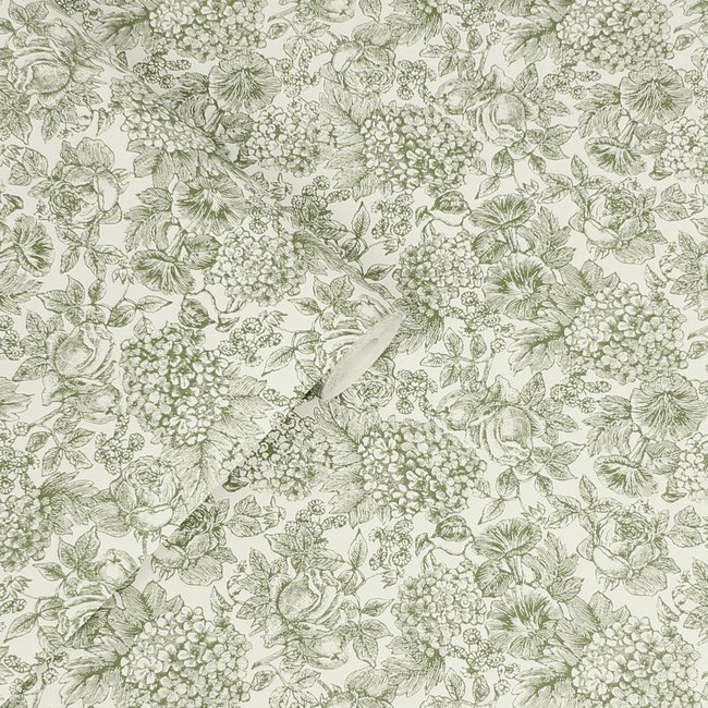 Papier peint Fleurs Louise Couleur vert <span itemprop=