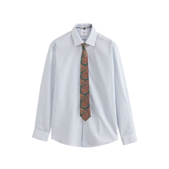 Chemise habillée à rayures avec cravate blanc/bleu/vert <span itemprop=
