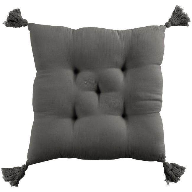 Coussin de chaise 40x40 cm Gaze de coton avec pompons Granit granit <span itemprop=