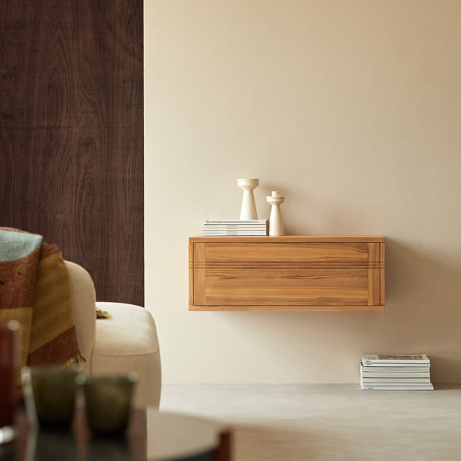 Meuble Hi-FI, TV en Teck massif, BASIC Couleur naturel <span itemprop=