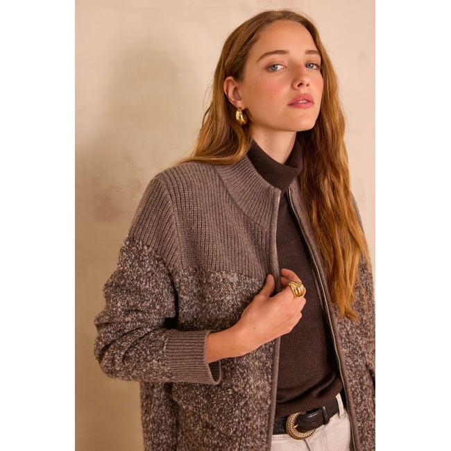 Cardigan CLAUDIO BIS en laine gris <span itemprop=