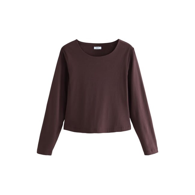 T-shirt ras du cou sculpté à manches longues marron chocolat <span itemprop=