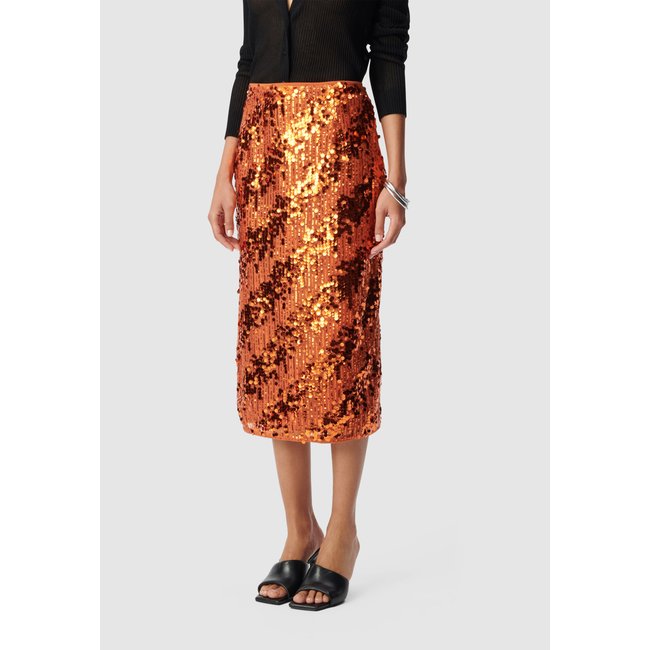 Jupe midi sequins orange moyen <span itemprop=