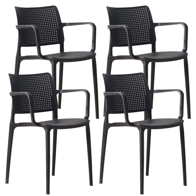 Lot de 4 chaises de terrasse ajourée en plastique avec accoudoirs, RIGA - OVIALA
