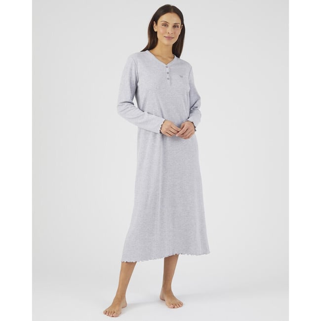 Chemise de  nuit manches longues gris chiné <span itemprop=