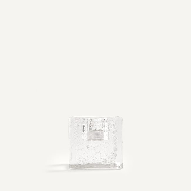 Bougeoir en verre soufflé à la bouche, hauteur 8 cm, CASARE Couleur transparent <span itemprop=